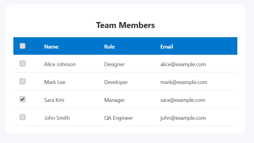 Selectable HTML Table with CSS & JS